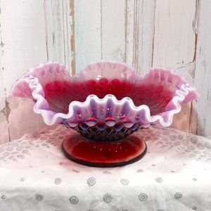 Fenton Plum Opalescent Hobnail Candlestick Holding Bowl